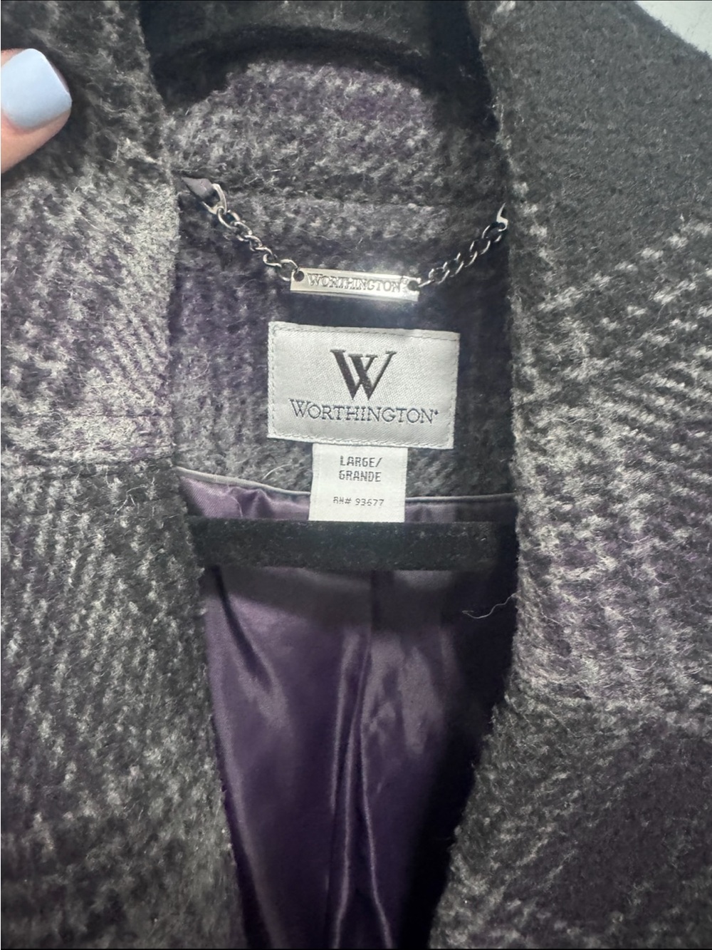Worthington Gray and Purple Plaid Coat with Satin Lining